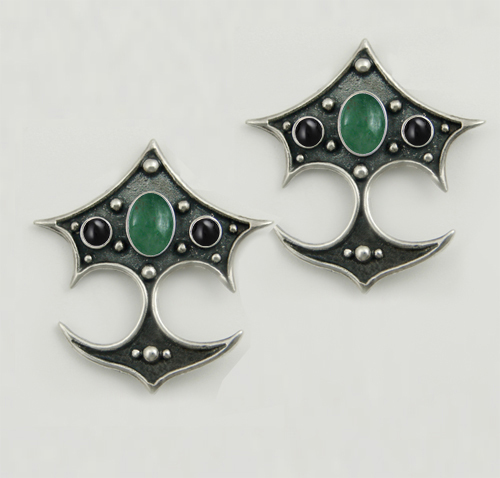 Sterling Silver Gothic Drop Dangle Earrings With Jade And Black Onyx